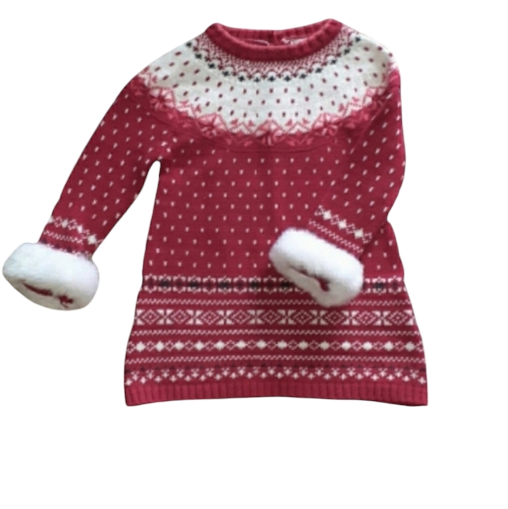 - - ASPEN KIDS INFANT KNIT DRESS W/FAUX FUR CUFFS